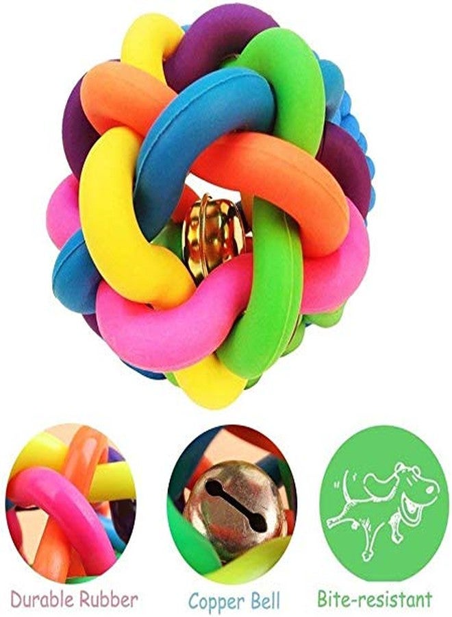 THE DDS STORE Rubber Cord Woven Colourful Knot Chew Ball Training Playing Toy with Jingle Bell Inside for Dog and Cat (Rainbow) - Image 4